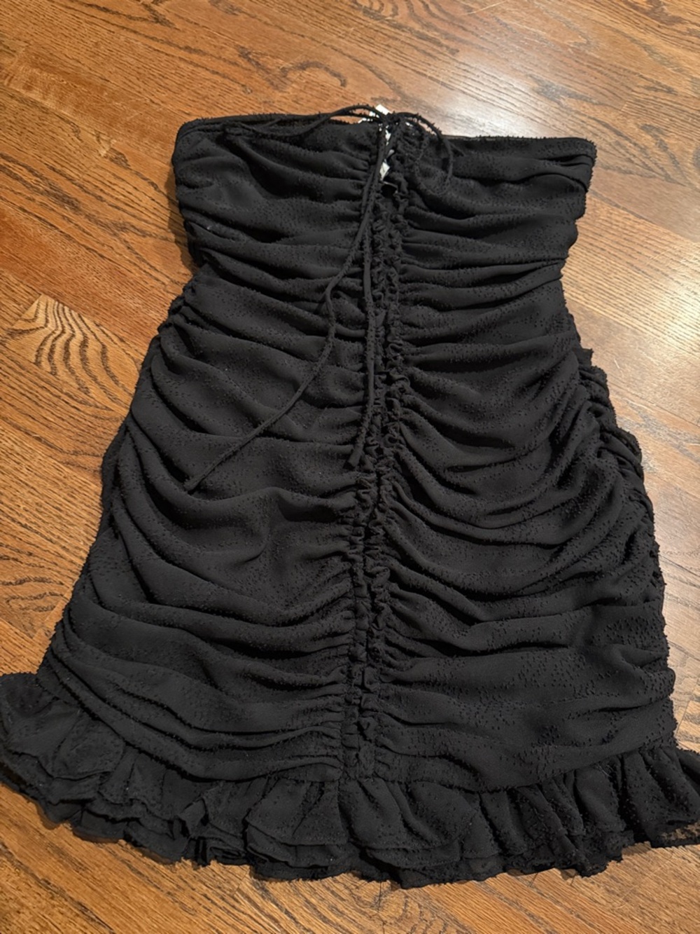 Miou muse Strapless Black Ruched Mini Dress sz small nwt